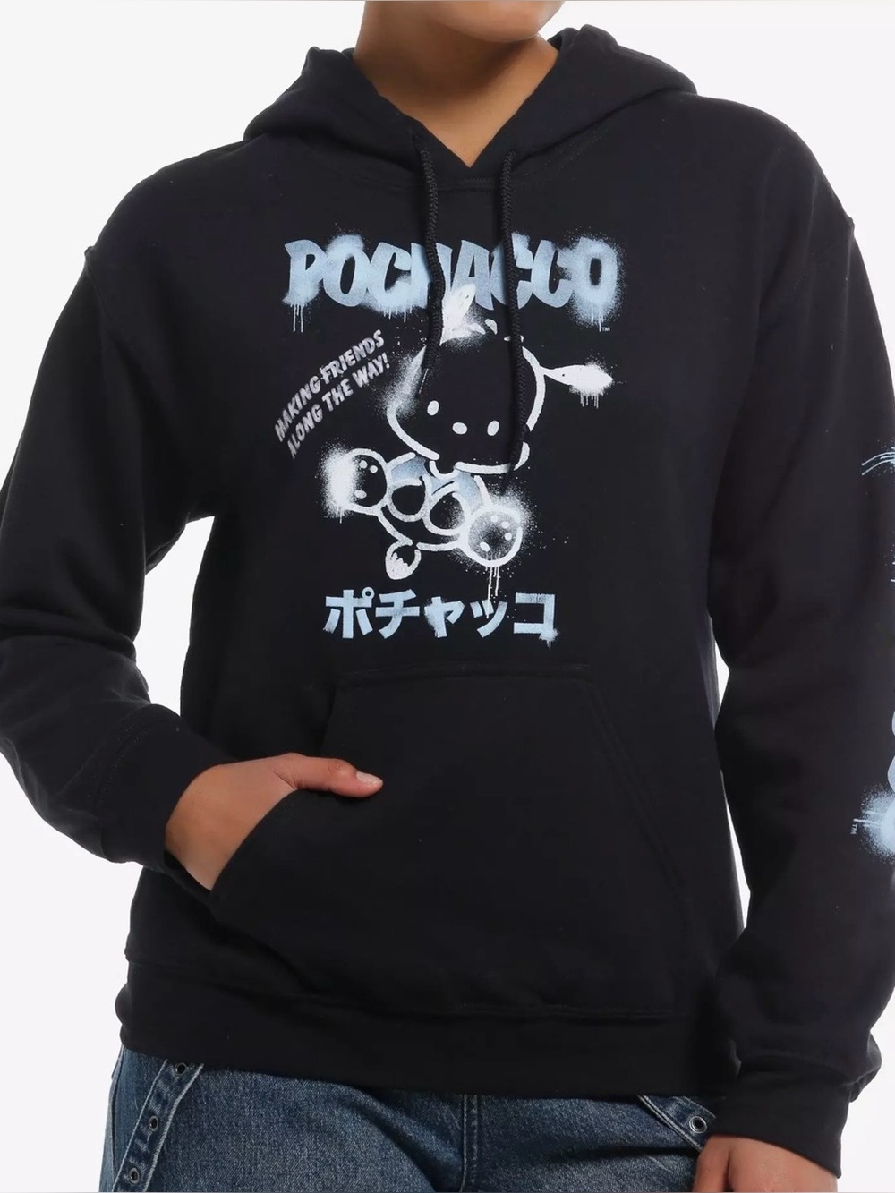 Hot Topic Pochacco Spray Paint Girl’s Hoodie Black Blue Graphic Size L (11)